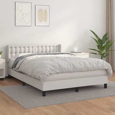 vidaXL Sommier à lattes de lit avec matelas Blanc 140x200cm Similicuir