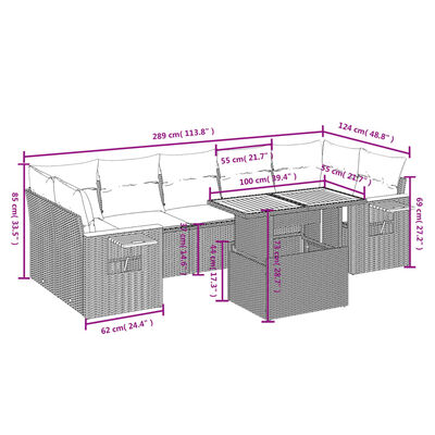 vidaXL Salon de jardin 8 pcs avec coussins noir résine tressée