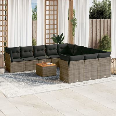 vidaXL Salon de jardin avec coussins 12 pcs gris résine tressée