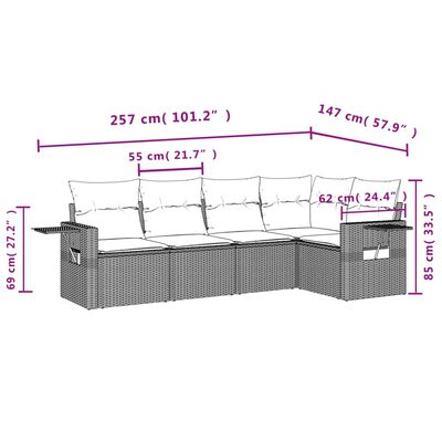 vidaXL Salon de jardin avec coussins 5 pcs marron résine tressée