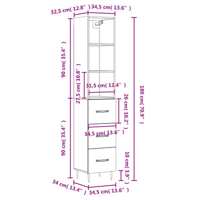 vidaXL Buffet haut Chêne fumé 34,5x34x180 cm Bois d'ingénierie