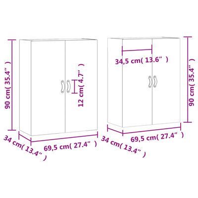 vidaXL Armoires murales 2 pcs blanc 69,5x34x90 cm