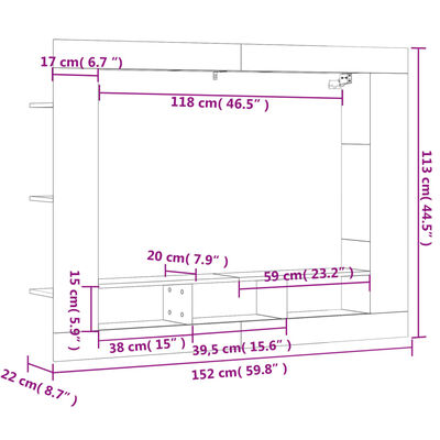 vidaXL Meuble TV noir 152x22x113 cm bois d'ingénierie