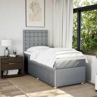 vidaXL Sommier à lattes de lit avec matelas Gris clair 90x200 cm Tissu