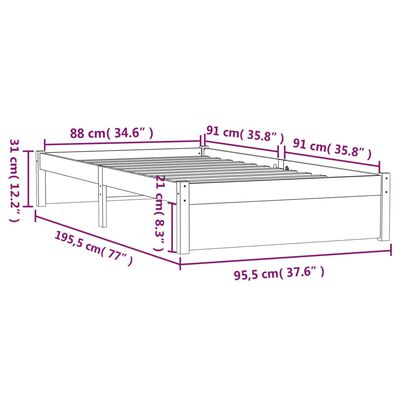 vidaXL Cadre de lit bois massif 90x190 cm simple