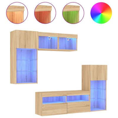 vidaXL Unités murales TV avec LED 5 pcs chêne sonoma bois d'ingénierie