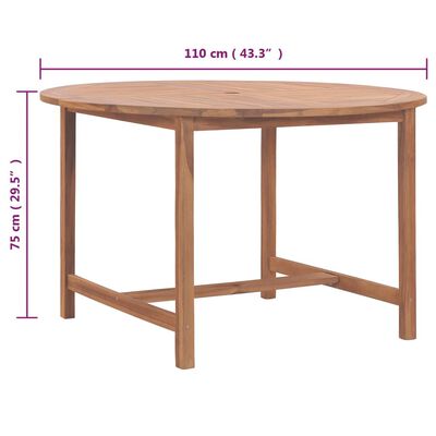 vidaXL Table de salle à manger de jardin Ø110x75cm Bois massif de teck