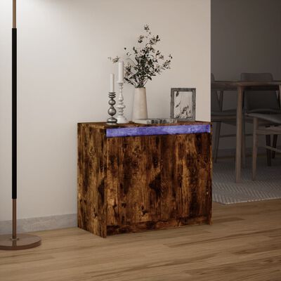 vidaXL Buffet avec LED chêne fumé 72x34x61 cm bois d'ingénierie