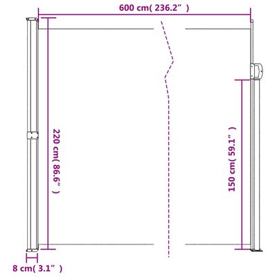 vidaXL Auvent latéral rétractable rouge 220x600 cm