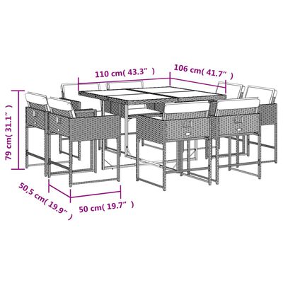 vidaXL Ensemble à manger de jardin et coussins 9 pcs gris clair rotin