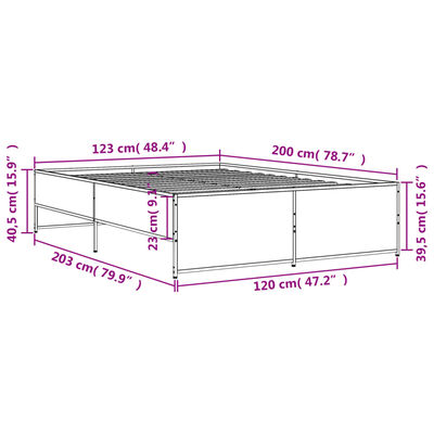 vidaXL Cadre de lit sonoma gris 120x200 cm bois d'ingénierie et métal