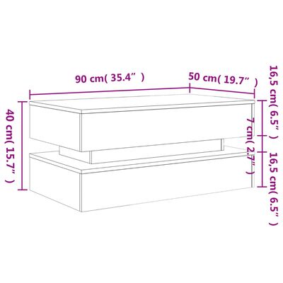 vidaXL Table basse avec lumières LED chêne sonoma 90x50x40 cm