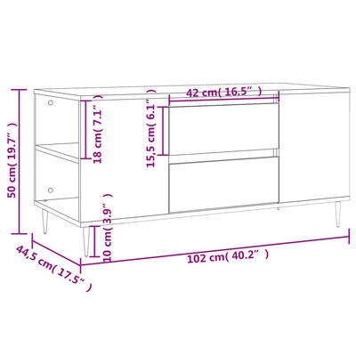 vidaXL Table basse chêne sonoma 102x44,5x50 cm bois d'ingénierie