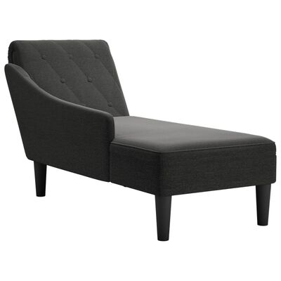 vidaXL Fauteuil long avec coussin et accoudoir droit noir tissu