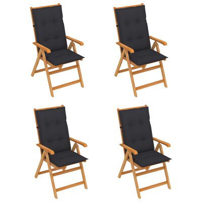 vidaXL Chaises de jardin lot de 4 et coussins anthracite Bois de teck