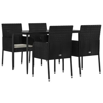 vidaXL Ensemble à manger de jardin coussins 5pcs Noir Résine tressée