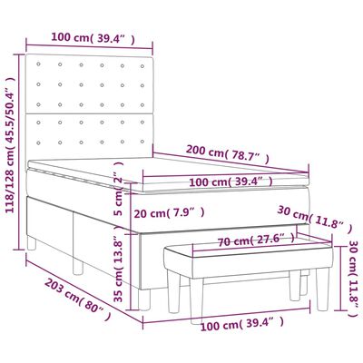 vidaXL Sommier à lattes de lit avec matelas Noir 100x200 cm Tissu