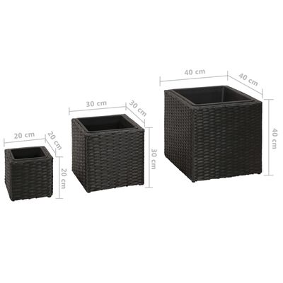 vidaXL Lits surélevés de jardin 3 pcs Résine tressée Noir