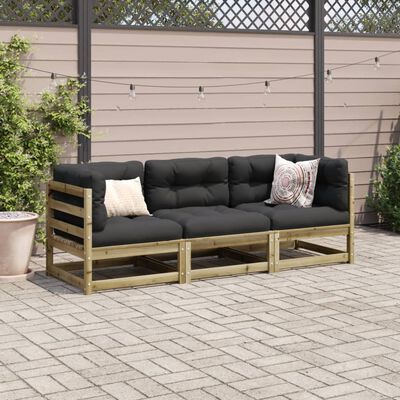 vidaXL Salon de jardin 3 pcs avec coussins bois de pin imprégné