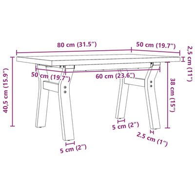 vidaXL Table basse cadre en Y 80x50x40,5cm bois de pin massif et acier