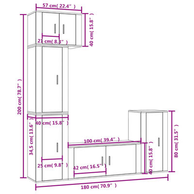 vidaXL Ensemble de meubles TV 5 pcs Chêne marron Bois d'ingénierie