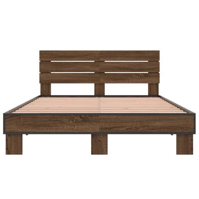 vidaXL Cadre de lit chêne marron 135x190 cm bois d'ingénierie et métal