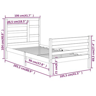 vidaXL Cadre de lit sans matelas blanc bois massif 100x200 cm