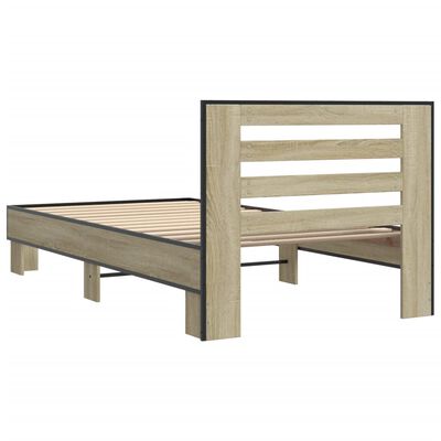 vidaXL Cadre de lit chêne sonoma 75x190 cm bois d'ingénierie et métal