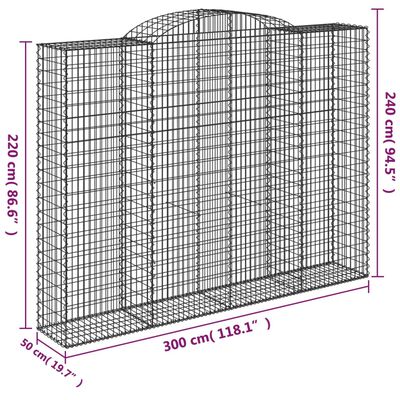 vidaXL Paniers à gabions arqués 2 pcs 300x50x220/240 cm fer galvanisé