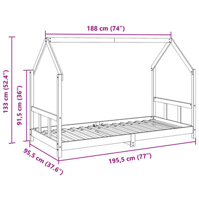 vidaXL Cadre de lit d'enfants cire marron 90x190 cm bois de pin massif