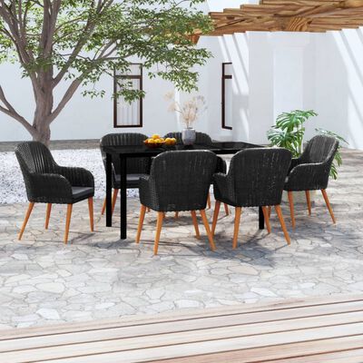 vidaXL Ensemble à manger de jardin avec coussins 7 pcs Noir