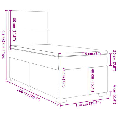 vidaXL Sommier à lattes de lit et matelas Gris clair 100x200cm Velours