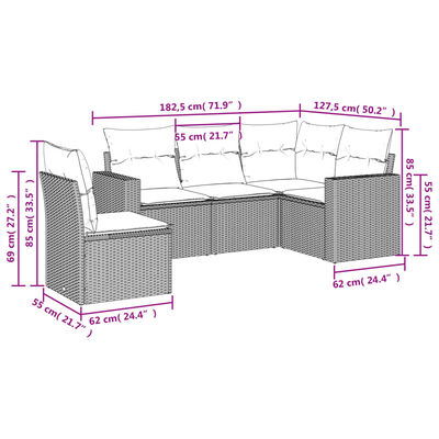 vidaXL Salon de jardin avec coussins 5 pcs marron résine tressée