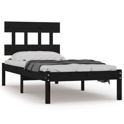 vidaXL Cadre de lit Noir Bois massif 90x190 cm Simple