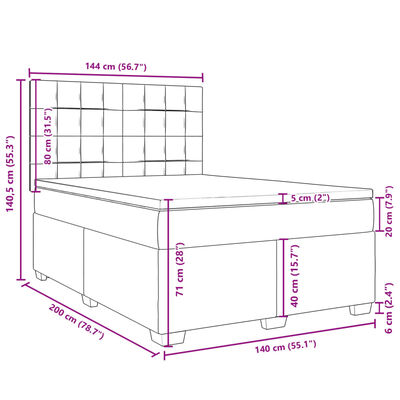 vidaXL Sommier à lattes de lit avec matelas Noir 140x200 cm Tissu