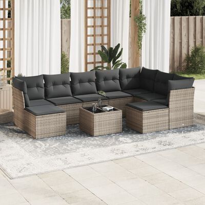 vidaXL Salon de jardin avec coussins 10 pcs gris résine tressée