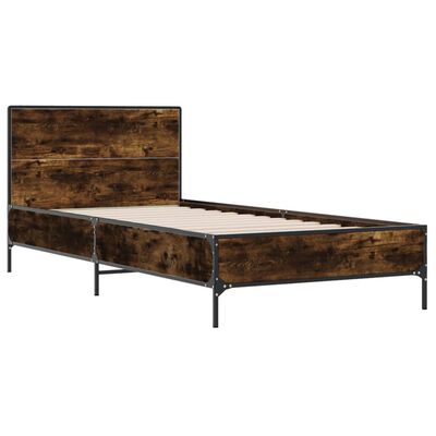 vidaXL Cadre de lit chêne fumé 100x200 cm bois d'ingénierie et métal