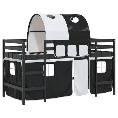 vidaXL Lit mezzanine enfants et tunnel blanc/noir 90x200 cm pin massif