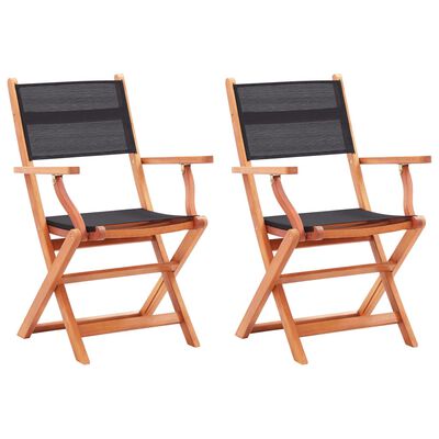 vidaXL Chaises pliables de jardin lot de 2 Noir Eucalyptus textilène