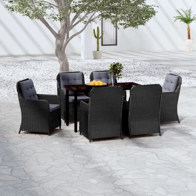 vidaXL Ensemble à manger de jardin 7 pcs Noir