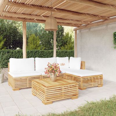 vidaXL Salon de jardin 5 pcs avec coussins Bois de teck solide