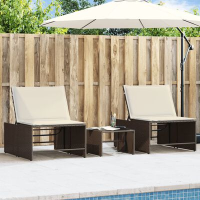 vidaXL Chaises longues lot de 2 avec table marron résine tressée