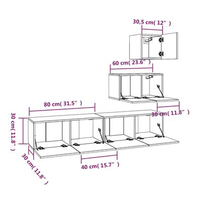 vidaXL Ensemble de meubles TV 4 pcs Chêne sonoma Bois d'ingénierie