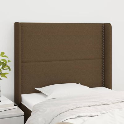 vidaXL Tête de lit avec oreilles Marron foncé 93x16x118/128 cm Tissu