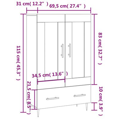 vidaXL Buffet haut blanc 69,5x31x115 cm bois d'ingénierie