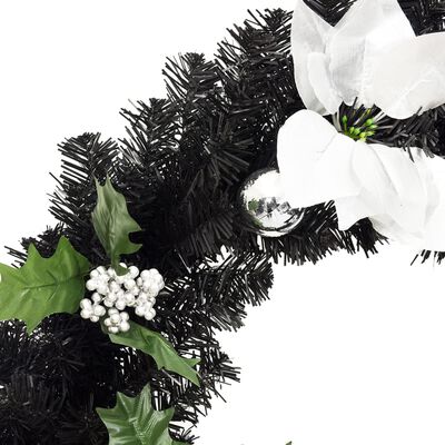 vidaXL Couronne de Noël avec lumières LED Noir 60 cm PVC