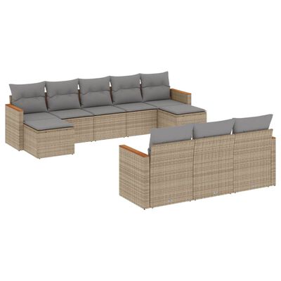 vidaXL Salon de jardin et coussins 10 pcs mélange beige résine tressée