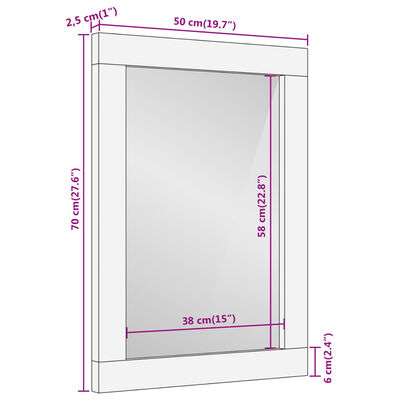 vidaXL Miroir salle de bain 50x70x2,5 cm bois massif d'acacia et verre