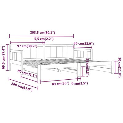 vidaXL Lit coulissant Blanc Bois de pin solide 2x(80x200) cm