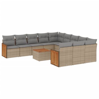 vidaXL Salon de jardin avec coussins 12 pcs beige résine tressée